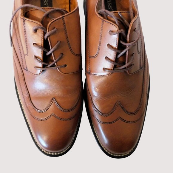 Bass Derby Style Round Full Wing Tip Toe Mens Size 10M Brown Leather Dress Shoes - Picture 12 of 13